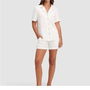 White Short Sleeve Pajama Cozy Earth Bridal Ivory